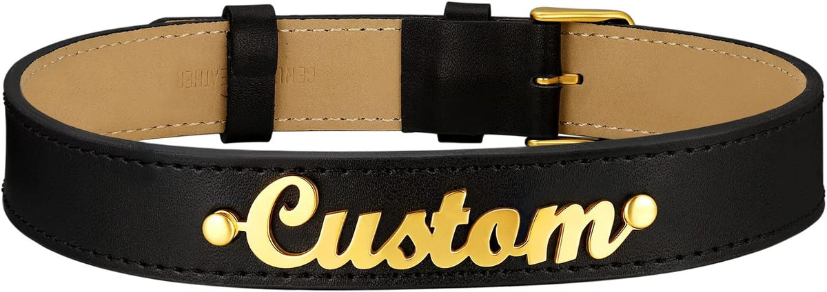 Custom4U Personalized Black Leather Choker Necklace with Picture/Name/Initials/Letters Charm,Custom Made Adjustable Choker Collar Gothic Punk Necklaces Jewelry Gifts for Women