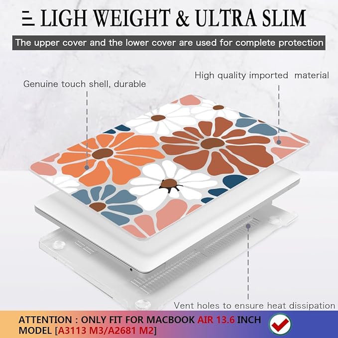 CISSOOK Compatible with MacBook Air 13.6 inch Case M4 M3 M2, Plastic Hard Shell Case Keyboard Cover Screen Protector for MacBook Air 13 2025 2024 2023 2022 Model A3240 A3113 A2681, Vintage Flowers
