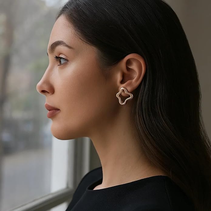 18K Gold Plated Sculptural Earrings Set for Women – Hypoallergenic, Lightweight, Modern Hoop & Drop Styles – 6 Bold Statement Designs – Christmas, Holiday, Thanksgiving Gift, Halloween