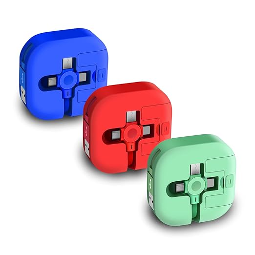 3 Pack Three in One Charging Cable Cord. 3 in 1 Charging Cable Retractable. Compatible USB C(Type-C)/Micro USB/IP, Compatible with Phone, Android, Tablet (Blue+Red+Green)