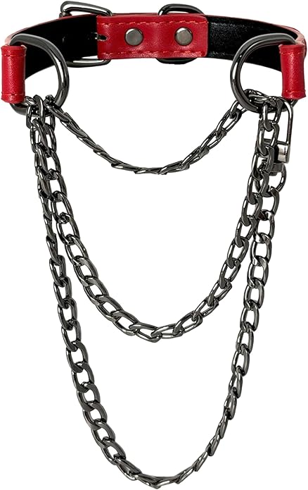 FEOYA Leather Choker Collar For Women Handmade Adjustable Triple-Layer Slip Chain Punk Gothic Chain Collar Necklace