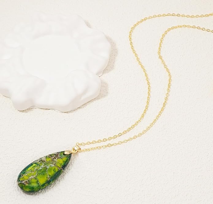Stone Necklaces for Women Teardrop Gemstone Pendant Necklace Natural Stone Chain Necklaces
