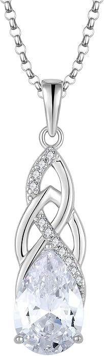 JO WISDOM Celtic Knot Infinity Jewelry Set for Women 925 Sterling Silver Dangle Drop Leverback Earrings April Birthstone Necklace Pendant Gemstone Jewelry