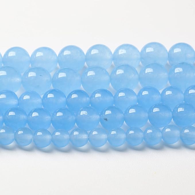120pcs 6mm Blue Natural Chalcedony Aquamarines Stone Beads for Jewelry Making Round Jades Beads DIY Bracelet Accessories 32" 2 Strands