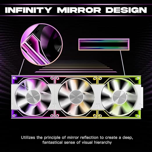 Jungle Leopard Interstellar V3 120mm PC Case Fan Infinity Mirror Module Daisy-Chain 120mm RGB PWM Fan Triple Pack Suitable for Computer Case & 360mm AIO Cooler(White-3Pack