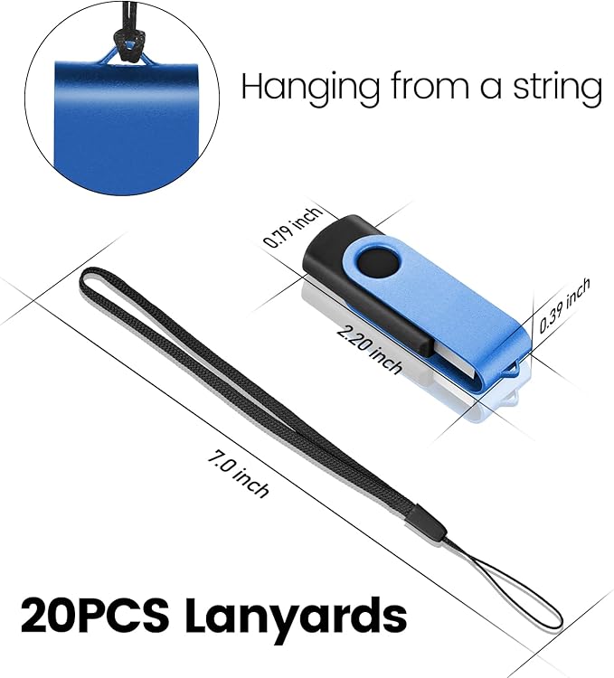 EASTBULL USB 2.0 Flash Drive 2GB with Lanyards Thumb Drives Bulk 20 Pack Colorful Multipack Memory Stick Pen Drive Swivel Design(2GB 20 Pack)