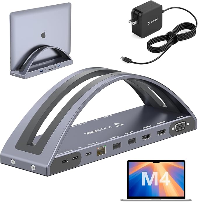 TobenONE MacBook Docking Station Dual Monitor 4K with 100W Power Adapter, 13-in-2 USB C Docking Station for MacBook Pro/Air, Laptop Dock Stand with 2 HDMI, VGA, 5 USB, PD 3.0, RJ45, SD/Micro SD, Audio