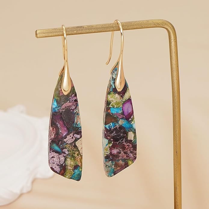 Natural Stone Earrings for Women Boho Triangles Dangle Drop Earrings