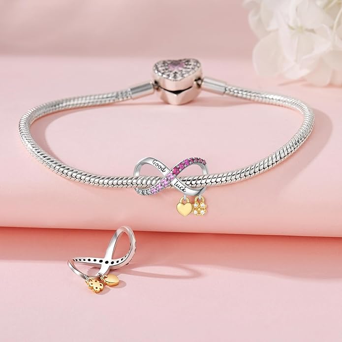 Charm Beads for Women, S925 Sterling Silver Dangle Charm Beads for European Charm Bracelet & Snake Chain Bracelets, Love Family Friendship Butterfly Pet Flower Designs, Gift Box Included