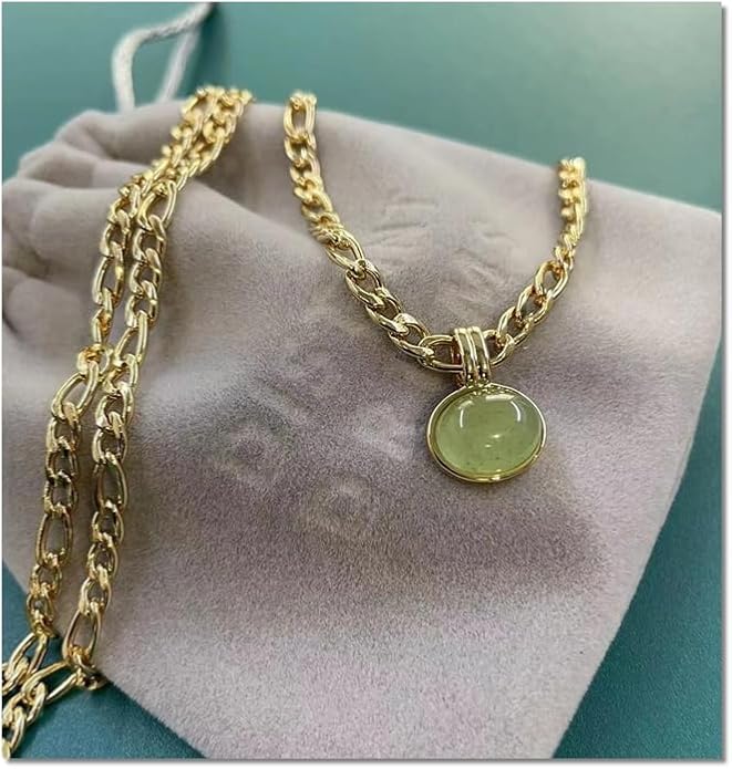 DISTANT DRUMS Simple Natural Green Aventurine Stone Jewelry Set for Women,Hoop Earrings,Bracelet,Necklace,18K Gold-plated Spiritual Gift,Fortunate Stone Jewelry,Choker
