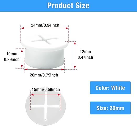 Desk Grommet, 3/4 in 20 mm Silicone Rubber Grommets, White Desk Hole Cover for Cables, Flexible Wall Cord Pass Through Grommet for Office Table Computer Home Furniture Wire Organizer-15 Pcs