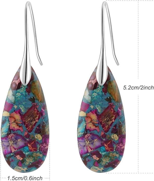 Natural Healing Stone Fishhoop Dangle Drop Earrings Statement Gold silver earrings