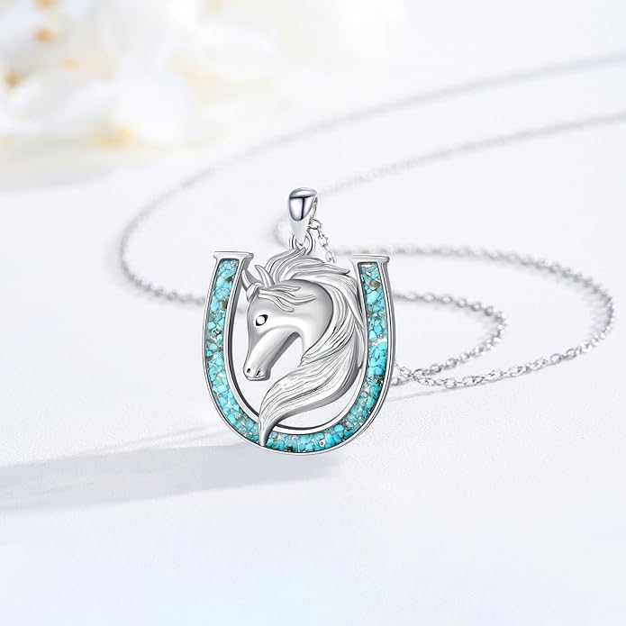 Western Cowboy Necklace 925 Sterling Silver Horseshoe Pendant Western Jewelry Cowgirl Gifts for Women Girlfriend Cowboy Cowgirl