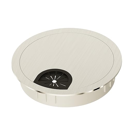 Desk Grommet 2-1/8 Inch 53mm, Zinc Alloy Computer Desk Wire Hole Cover, Office Desktop Cord Cable Hole Metal Ring, Brushed Silver