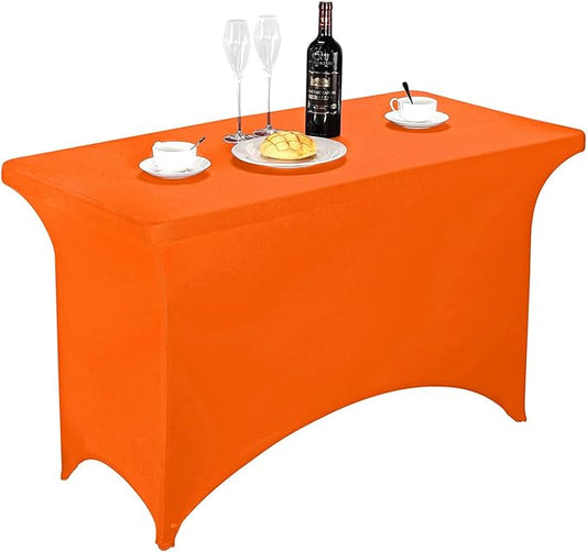FORLIFE Spandex Table Covers，Fitted Tablecloth for Rectangular Tables, Stretch Patio Table Covers, Universal Spandex Table Cover for Wedding, Banquet, Party (4ft, Orange)