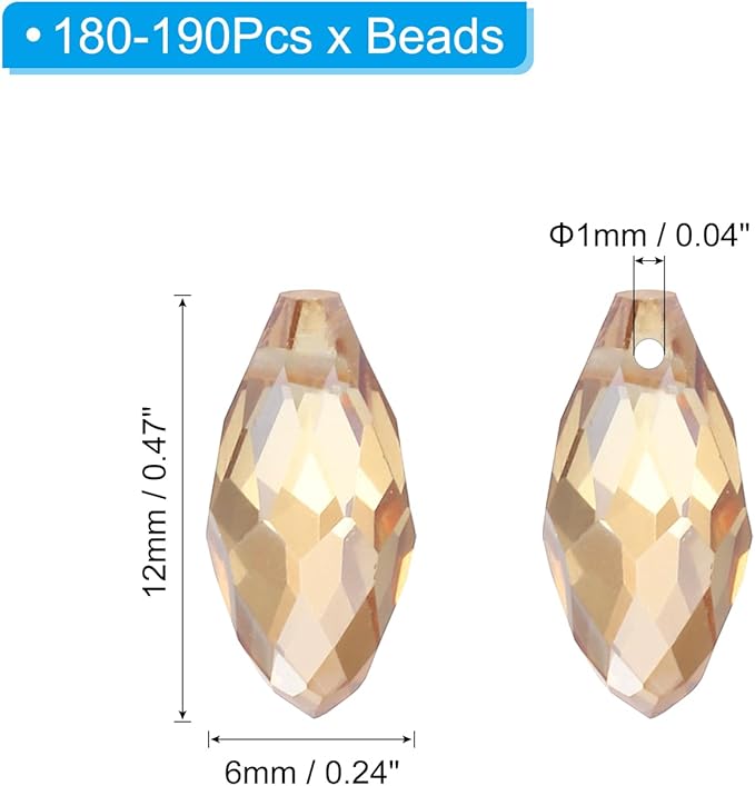 PATIKIL 2 Strands 180-190Pcs Teardrop Crystal Beads, 12x6mm Faceted Teardrop Briolette Horizontal Glass Beads Loose Bead for Bracelet Jewelry Making, Gold Tone