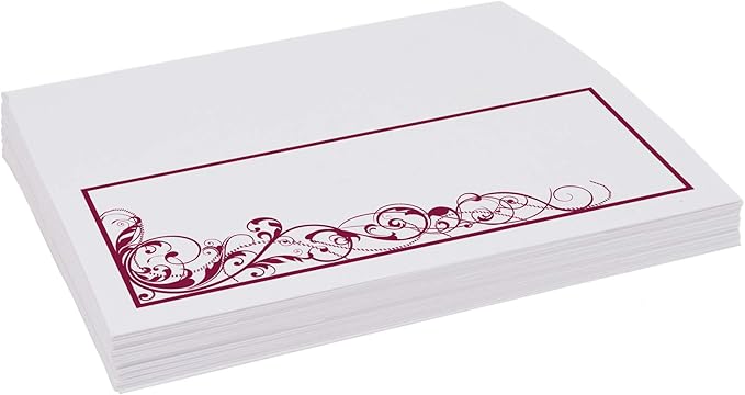 Scribble Vintage Swirl Place Cards, Burgundy (Choose Color), Set of 60, Pre-cut and Scored - Wedding, Party, Dinner, and Special Events - Made in the USA