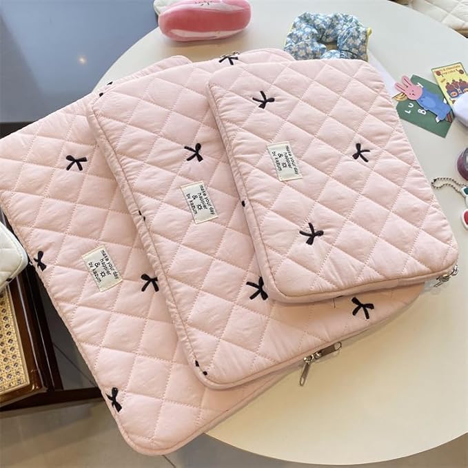 Cute Bow Graphic Carrying Laptop Bag Y2K Preppy Laptop Sleeve Case Bag Kawaii Pad Computer Protect Case Pouch (15-15.6 inch,Pink)