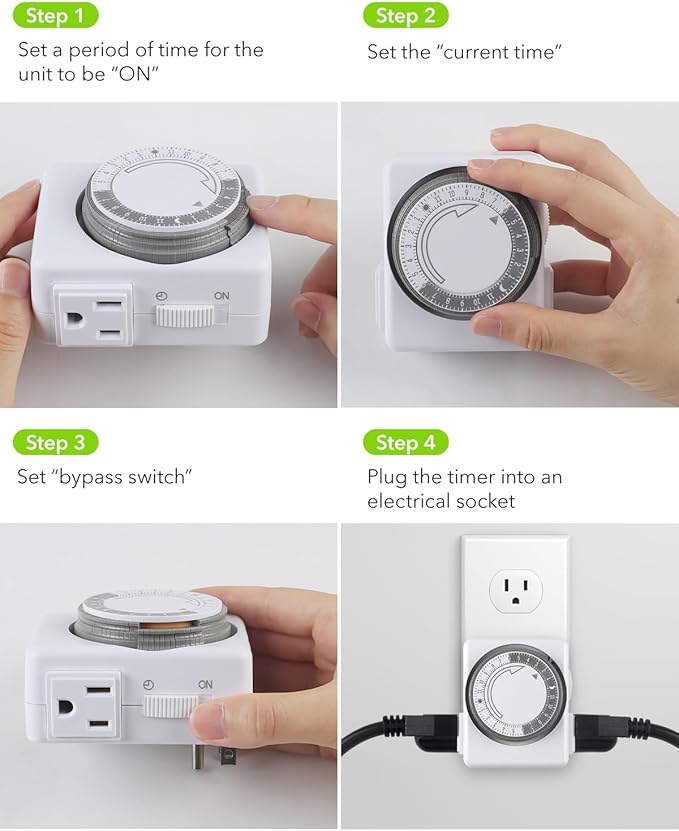HBN Outlet Timer for Electrical Outlets Indoor, 24 Hour Mechanical Light Timers for Lamps, Dual 3-Prong Plug-in Outlets, 15-Minute Intervals, Heavy Duty Daily Cycle, 1 Pack