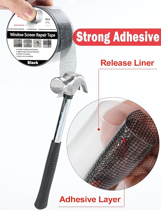 Wohohoho Window Screen Repair Tape, 2 in X 40 FT (480IN) Black Screen Patch Repair Kit, 3-Layer Strong Adhesive Invisible Screen Tape Mesh Repair for Windows, Doors Garage Mosquito Net Magnetic Screen