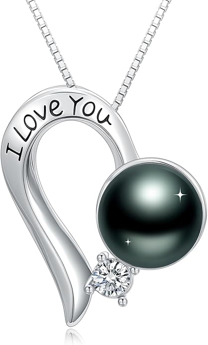 Tahitian Black Pearl 18K White Gold Plated Sterling Silver Heart/Infinity/Four Leaf Clover Pendant Necklace Jewelry Gifts for Women Wife Mom Girlfriend Wedding Birthday Anniversary Christmas