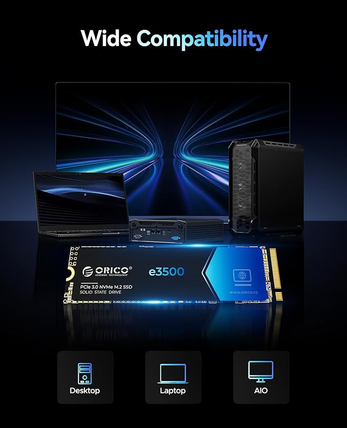 ORICO 512GB M.2 NVMe SSD, PCIe Gen3x4 M2 2280 SSD, Up to 2800MB/s Read & 1300MB/s Write, 3D NAND Flash Internal Solid State Drive with SLC Cache, Compatible with Laptops PC Desktops-e3500