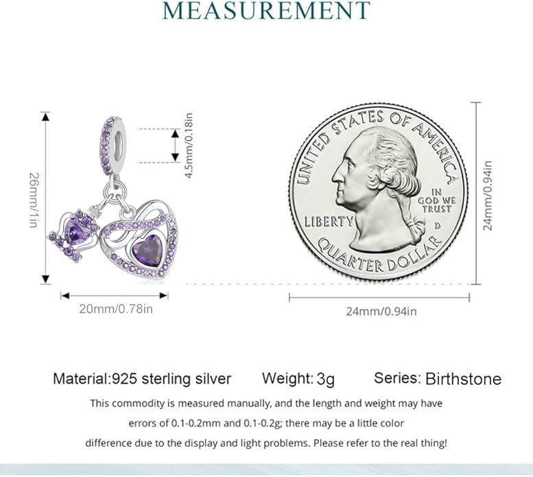 Birthstone Charms for Pandora Charms Bracelets - 925 Sterling Silver Infinity Heart Dangle Charm fit Bracelet and Necklace Birthday Jewelry Gifts For Women