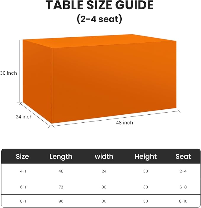 Ascoza 2 Pack Fitted Tablecloth for 4 Foot Rectangle 48 x 24 Inch Orange Table Covers Water Resistant Polyester Cloth for Folding, Parties,Display, Trade Show (Orange)