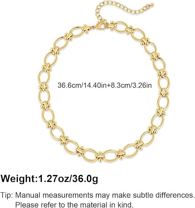 Chunky Necklace for Women 18K Gold Plated Statement Adjustable Thick Link Chains Paperclip Chain Choker Trendy Fashion Jewelry Gifts