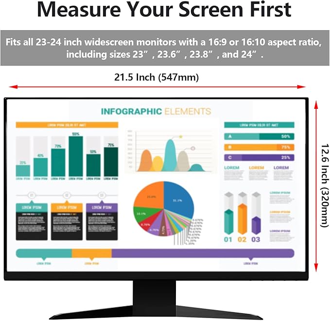 【2 Pack】 24 Inch Privacy Screen Protector (Compatible with 23", 23.6", 23.8") for 16:9/16:10 Widescreen Monitors-Blue Light Blocking,Hanging Design, Anti-Scratch for Desktop Computers