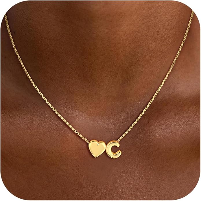 Valentines Day Gifts for Kids Teen Girls Women - 14K Gold Plated Dainty Heart A-Z Initial Letter Necklace Teen Girls Gifts Trendy Stuff Birthday Gift for 5 6 7 8 9 10 Year Old Girls Gift