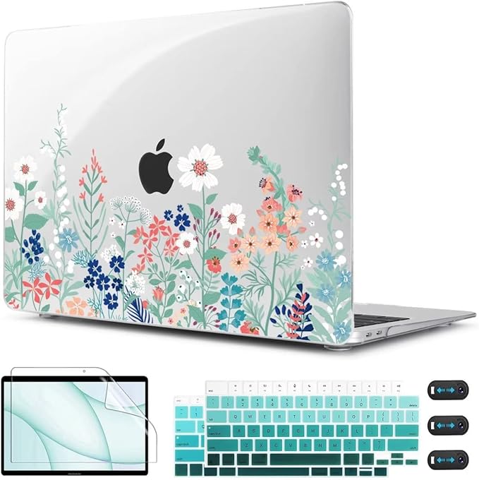 CISSOOK Compatible with MacBook Air 13 inch Case 2021 2020 2019 2018 Release A2337 M1 A2179 A1932 Model, Wild Floral Hard Shell Case for MacBook Air 13 Inch with Touch ID 2021-2018, Wild Green Flower