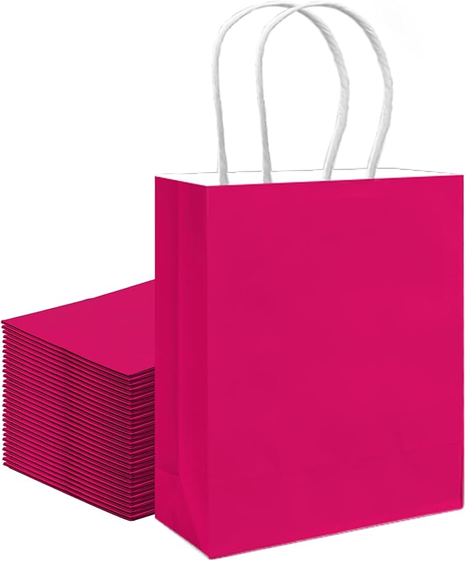 qiqee 30PCS Medium Gift Bag with Handles Bulk 11"x5"x8" Gift Bags Rose Pink Bags Multiple Uses (Medium Size)