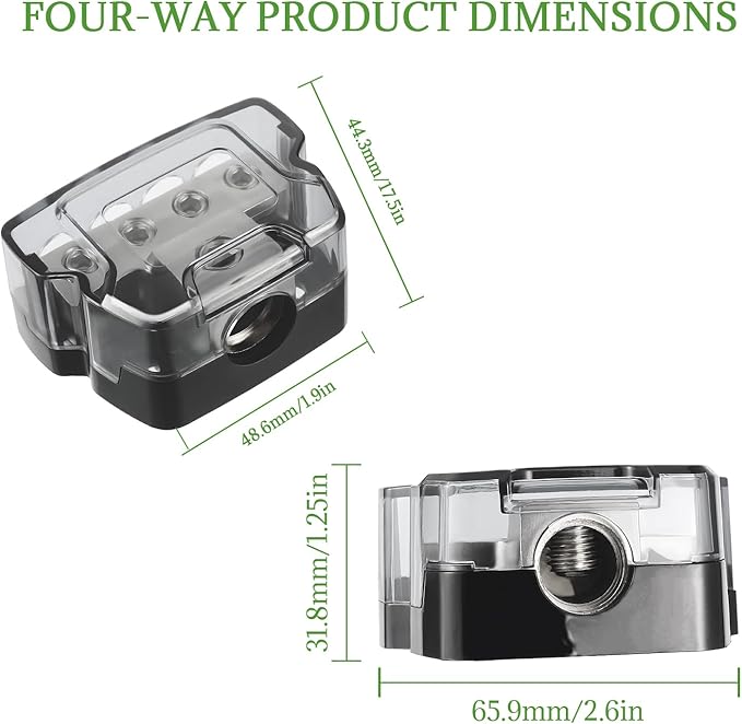 BOJACK 4 Way Power Distribution Connecting Block 1x0/2/4 Gauge Input 2x4/8 Gauge Output Power Distribution Block for Car Amplifier Audio Splitter