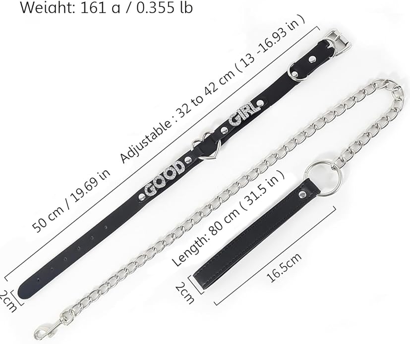Succuba Handmade Heart Ring Rhinestone Letter Pu Leather Choker Collar Necklace for Women and Men