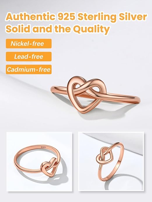 Bestyle 925 Sterling Silver Ring for Women, Minimalist Claddagh Ring Celtic Knot Ring for Women, Irish Promise Wedding Band, Gold/Rose Gold Vermeil Women Band Ring, Stackable, Gift for Her