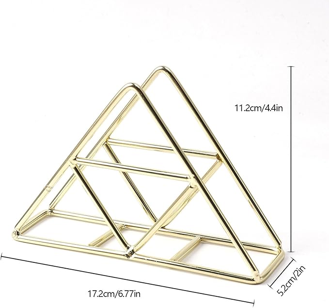 AIM & GGKK Gold Napkin Holder for Table - Triangle Metal Wire Paper Napkin Holder, Modern Restaurant & Home Dining Accessories (6.77" L x 4.4" H)