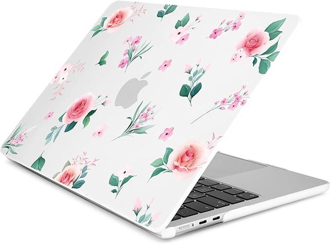 Batianda Premium Case for New MacBook Air 15 inch 2025 M4 2024 2023 with M3 M2 Chip, Floral Designed Protective Plastic Hardshell & Keyboard Cover & Screen Protector, Spring Flowers, Peach Rose