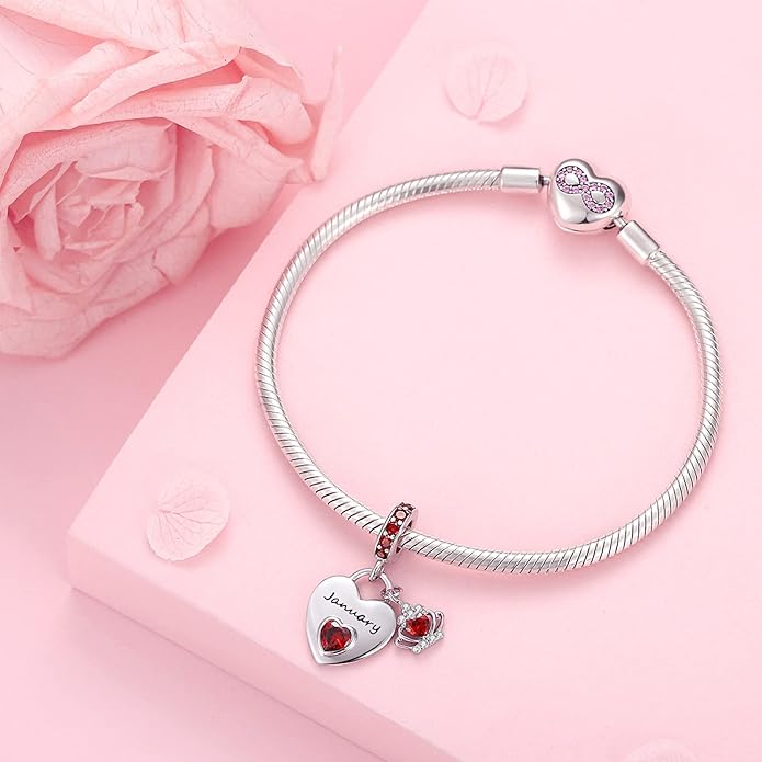 Birthstone Charms for Charms Bracelet: 925 Sterling Silver Heart Dangle Charms for Bracelets and Necklaces, Birthday Mother's Day Christmas Gifts For Women.