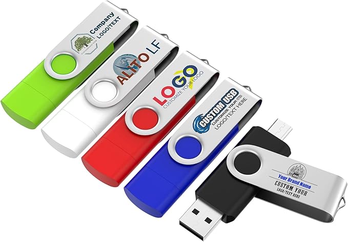 Customizable 128MB Flash Drive 10 Pack, ABLAZE Dual USB 2.0+ Type C Thumb Drives with Logo Personalized USB Memory Sticks (Mixed Colors)