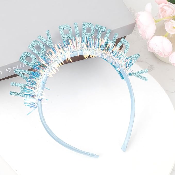 Birthday Headband Tiara, Happy Birthday Headband Tiara Accessories for Women, Blue Tiaras Crown Accessories Decorations Party Favors for Girl Princess