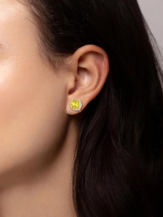 FindChic Sparkling Birthstone Clip On Earrings for Women, Silver Plated Stud Earrings 8MM Cubic Zirconia Non Pierced Studs, 12 Months Birthday Jewelry Gift