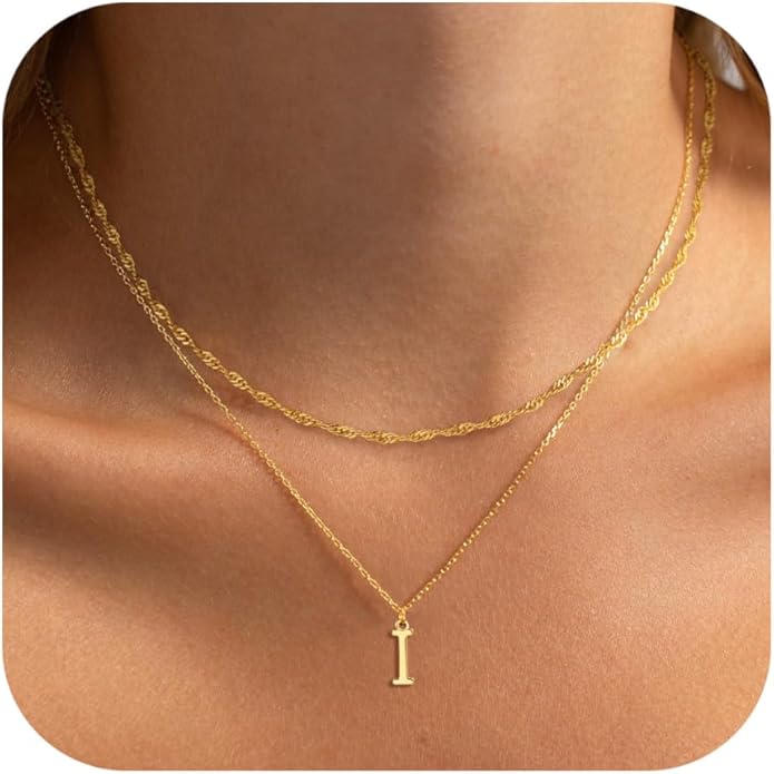 14K Gold Plated Initial Necklaces for Women Dainty Layered Letter Pendant Necklace Cute Choker Necklace Gift Trendy Stuff Personalized Jewelry Stack for Women Her