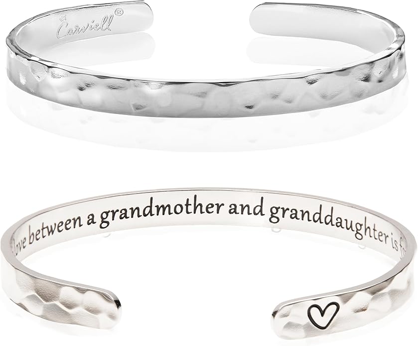 Carviell Engraved Cuff Bracelets for Women – Inspirational, Friendship, Love, Mom, Daughter, Sister, Christian, Graduation, Memorial & Wedding Gifts – 80+ Phrases – Stainless Steel, Gift-Ready