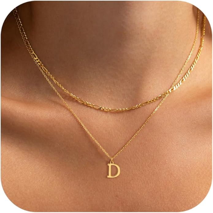 Initial Necklaces for Women Dainty Gold Silver Layered Letter Pendant Necklace Cute Figaro Chain Choker Necklace Personalized Trendy Stuff Jewelry Stack Gift for Women Her