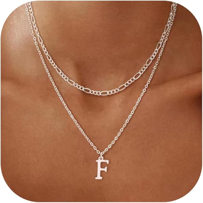 Initial Necklaces for Women Dainty Gold Silver Layered Letter Pendant Necklace Cute Figaro Chain Choker Necklace Personalized Trendy Stuff Jewelry Stack Gift for Women Her