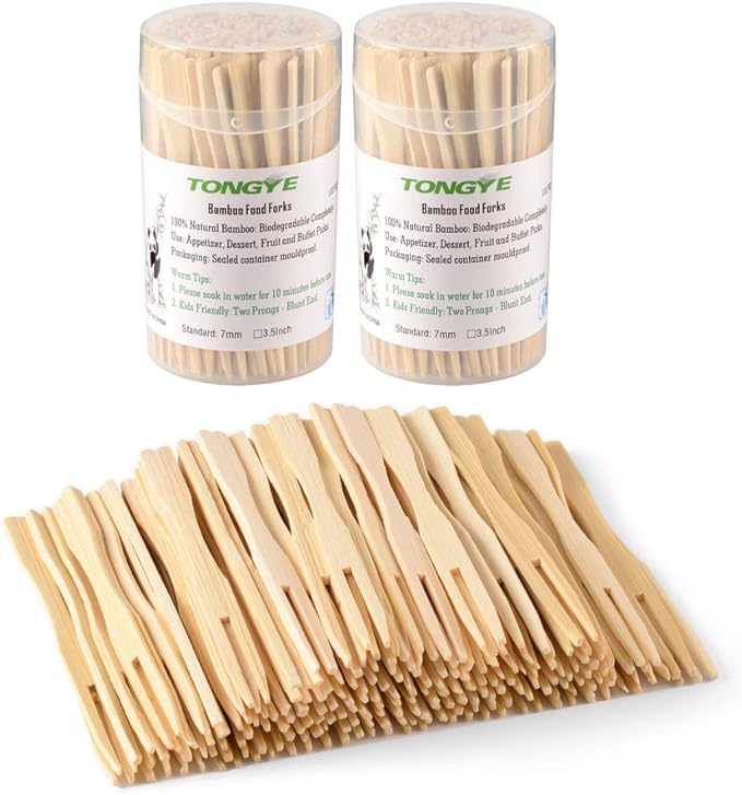 [2 Packs of 110 PCS] 3.5 inch Appetizer Forks, Mini Forks for Appetizers, Cocktail Forks Appetizer Forks, Bamboo Toothpicks for Appetizer, Wooden Forks Food Picks for Fruit, Charcuterie Accessories.