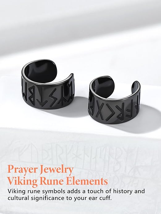 Silvora Ear Cuff 925 Sterling Silver Viking Runes Earrings for Men Women Viking Jewelry with Gift Box
