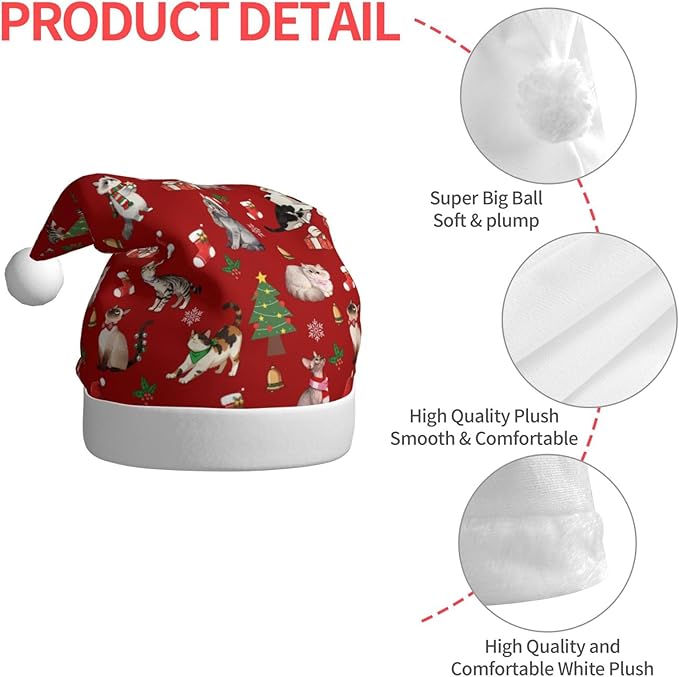 Christmas Santa Hat for Adults,Holiday Unisex Xmas Hat for New Year Party Headwear