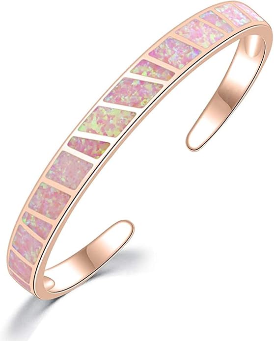 CiNily Womens Cuff Bracelet,Opal Bangle Bracelets Gold Plated Hypoallergenic Ladies Gemstone Open Cuff Bangle Bracelet